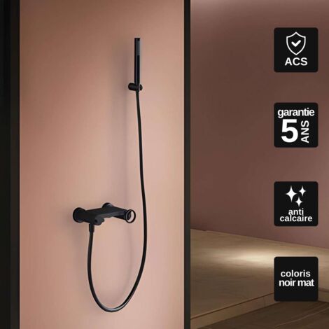 Mitigeur Douche noir mat Pommeau Anti-Calcaire - Design Moderne et Économie d'eau - Kit Complet OLIMPO IMEX