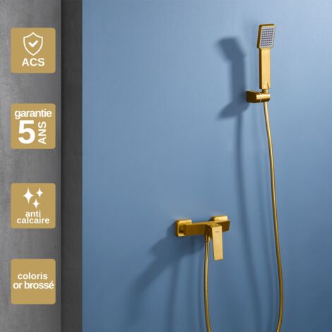 Mitigeur Douche or brossé Pommeau Anti-Calcaire - Design Moderne et Économie d'eau - Kit Complet ART IMEX