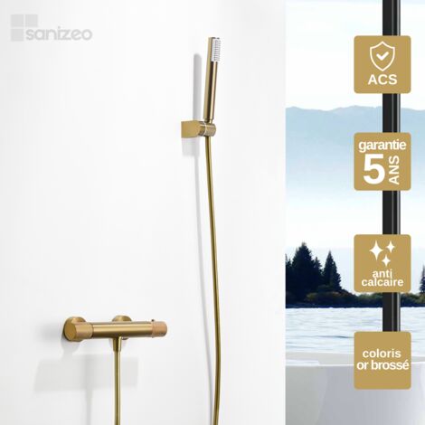 Mitigeur Douche or brossé Pommeau Anti-Calcaire - Design Moderne et Économie d'eau - Kit Complet LINE IMEX