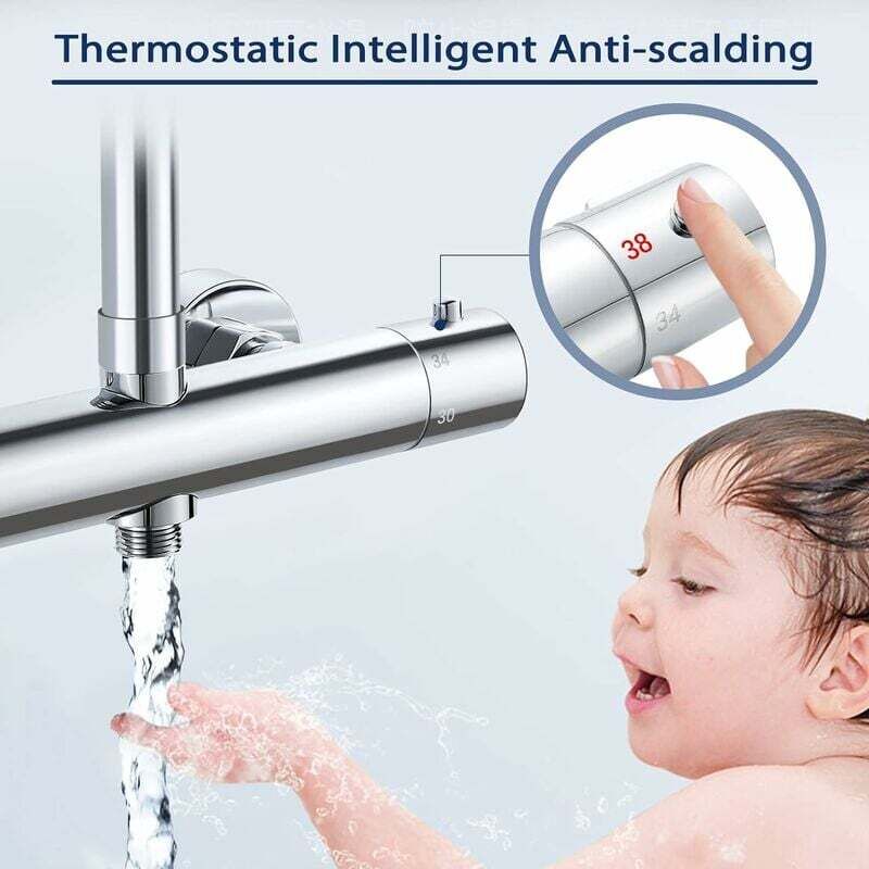 Mitigeur Douche Thermostatique 2 Sorties, Robinet Thermostatique de Douche en laiton, Mitigeur Douche Double Sortie haut G3/4 BSP (26.4 mm) + bas