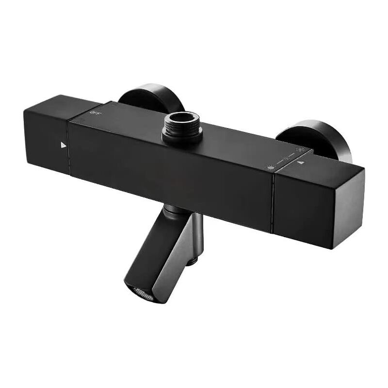 Mitigeur Douche Thermostatique 38℃ Noir Bain Douche Top Vaporisateur Thermostat Bas G 1/2" Haut 3/4" BSP Robinet de Douche à trois Sorties Laiton