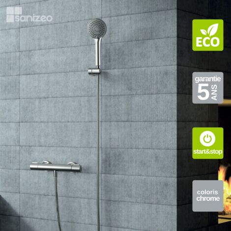 Mitigeur Douche Thermostatique chromé Pommeau Anti-Calcaire - Économie d'eau - Kit Complet ECO-KENT IMEX