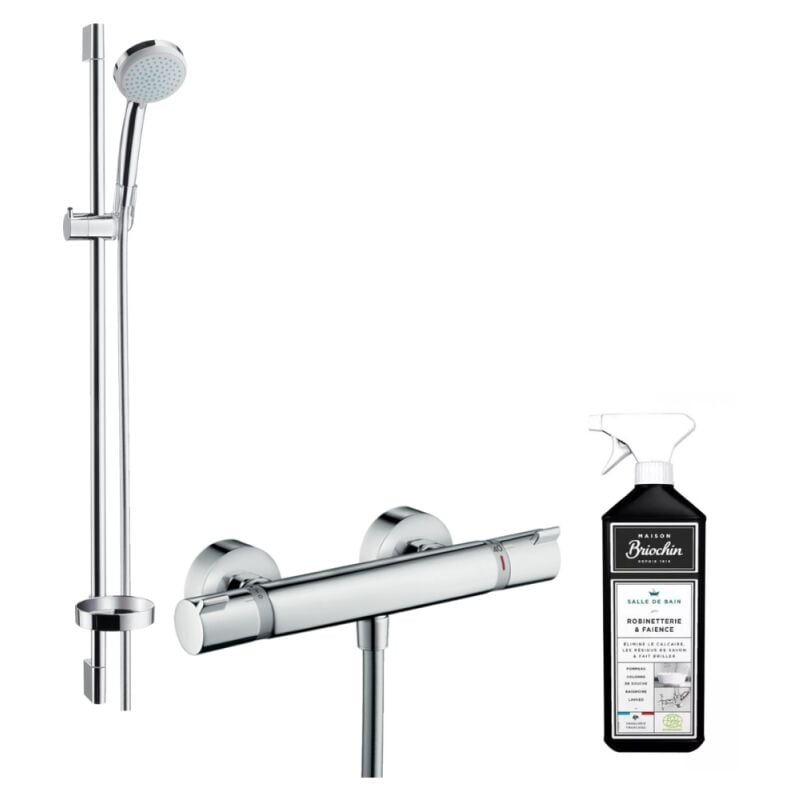 Hansgrohe - Mitigeur douche thermostatique Ecostat Comfort + pommeau de douche Crometta + barre de douche 90cm + nettoyant