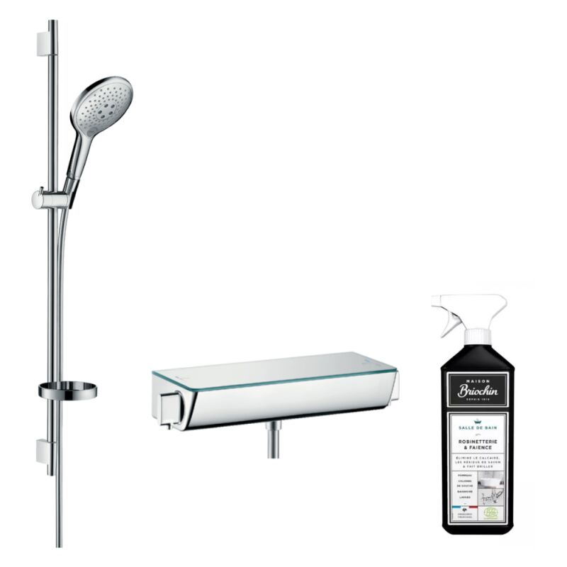 Hansgrohe - Mitigeur douche thermostatique Ecostat Comfort + pommeau de douche Raindance Select s 3 jets + barre + nettoyant