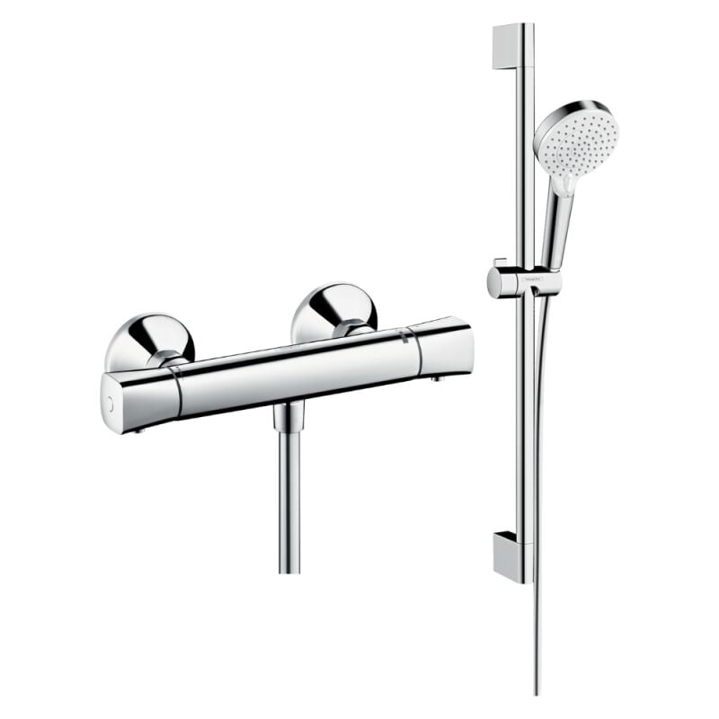 Hansgrohe - Mitigeur douche thermostatique Ecostat Universal chromé + pack pommeau de douche Crometta 2 jets + flexible + barre