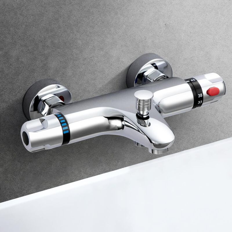 Start - Mitigeur Douche Thermostatique, Mitigeur Baignoire Thermostatique en Laiton, Robinet de Douche Thermostatique avec Bouton de Sécurité 38 °c,