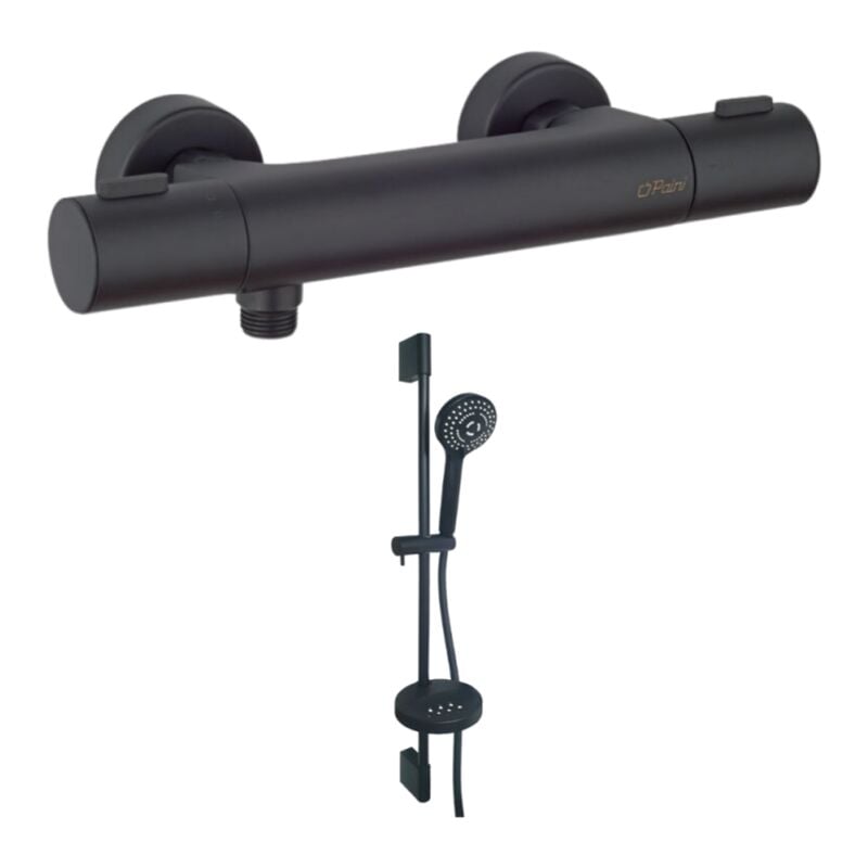 Mitigeur douche thermostatique paini Ruby + Pack pommeau de douche rond 3 jets Paini Ruby Noir Mat