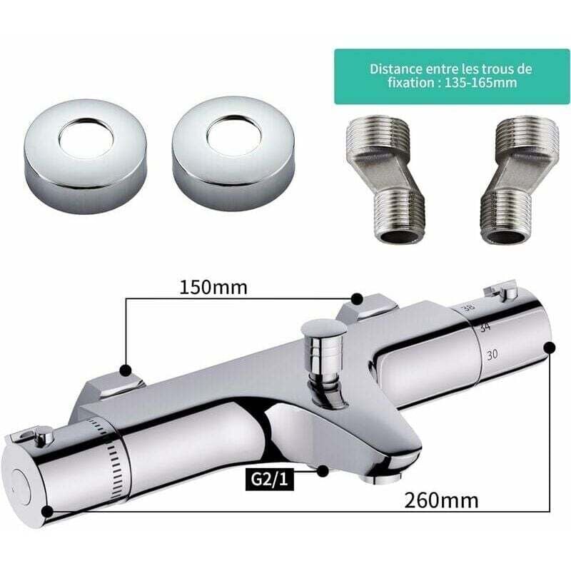 Alovez - Mitigeur douche thermostatique, Robinet de douche thermostatique, Barre de douche thermostatique pour système de douche de salle de bain