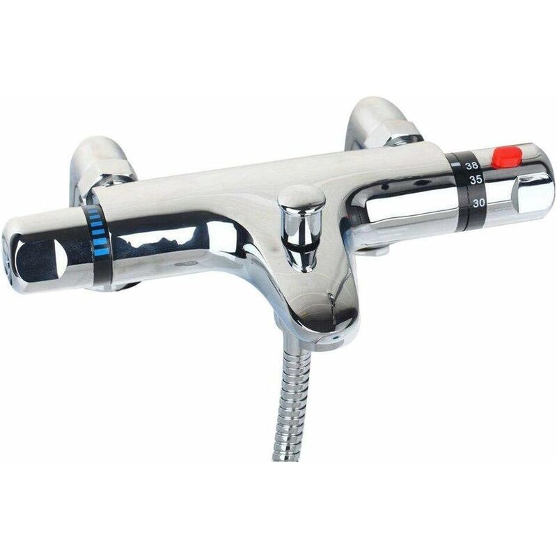 Mitigeur Douche Thermostatique Robinet de douche thermostatique Pomme de douche apparente avec bec de remplissage Chromé-