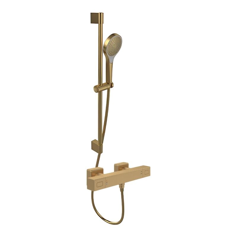 Villeroy&boch - Mitigeur douche thermostatique villeroy et boch Universal rectangle + Ensemble de douche Verve Showers 3 jets Or brossé