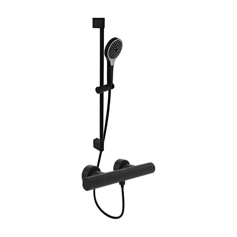Villeroy&boch - Mitigeur douche thermostatique villeroy et boch Universal rond + Ensemble de douche Verve Showers 3 jets noir mat