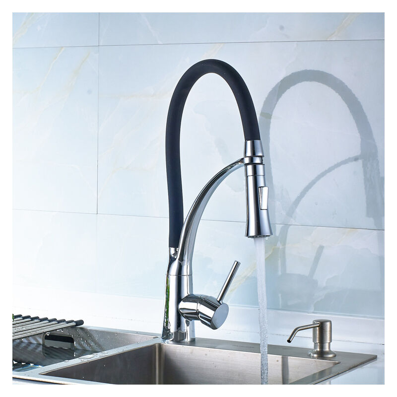 Skecten - Mitigeur Douchette Robinet pour Cuisine d'évier à Ressort 360° Rotation Chrome en Laition Noir