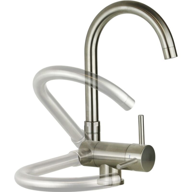 Paffoni - Mitigeur évier avec bec inclinable couleur acier brossé Stick SK189ST Steel Looking