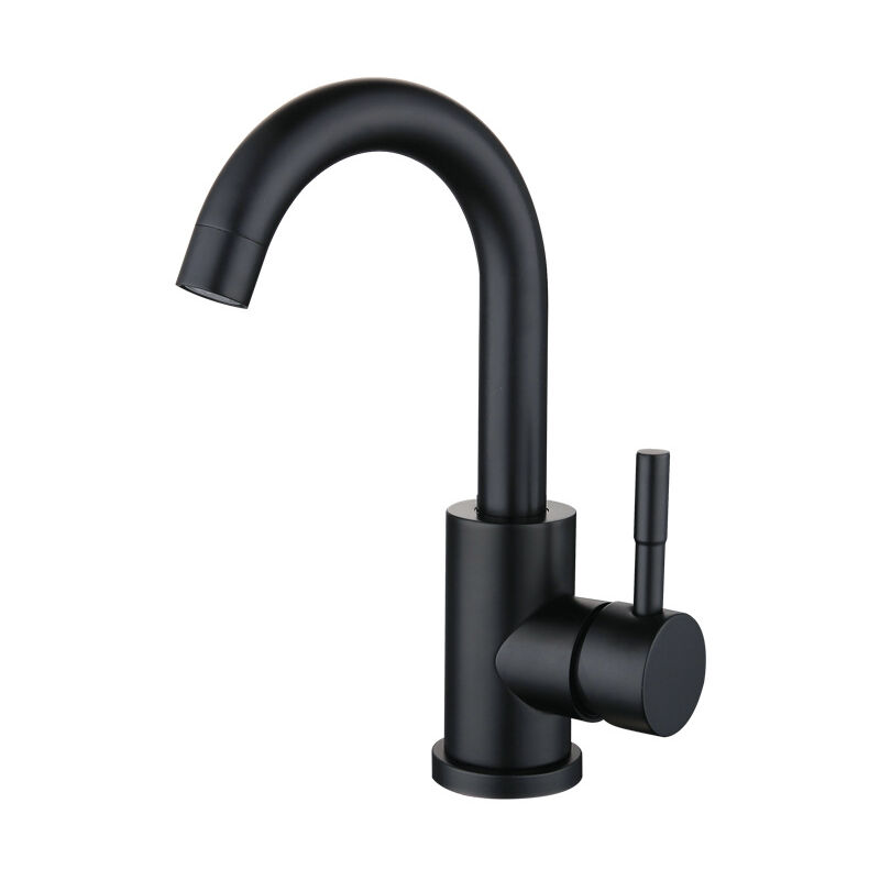 ZVD - Robinet d'eau chaude et froide noir en acier inoxydable petit robinet de bassin rotatif brossé de salle de bain incurvé