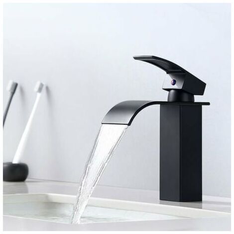 Mitigeur et de Lavabo Cascade Noir Moderne Mitigeur et Salle Bain pour Vasque à Poser etterie Convient pour un Lavabo Encastré