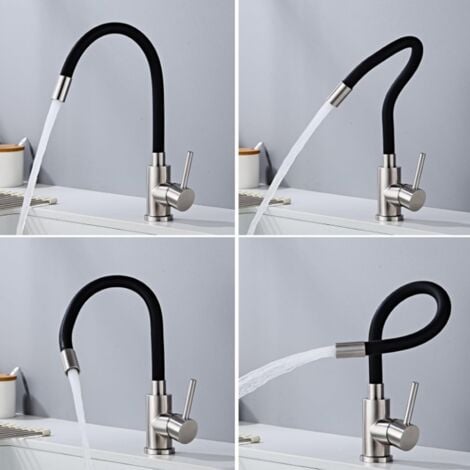 ONYZPILY Robinet de Cuisine Noir Flexible Bec Haut Orientable Librement Mitigeur Évier Laiton Chromé Robinet Evier Monotrou à Eau Chaude et Froide