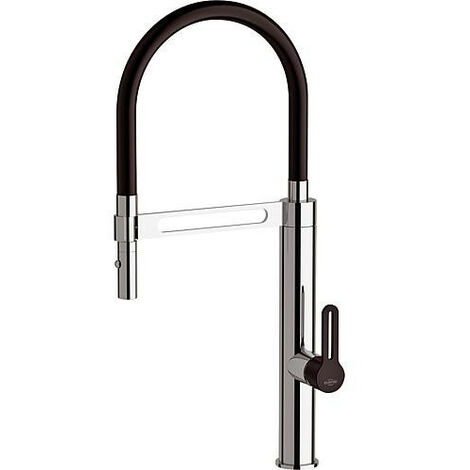 Mitigeur evier Enzan chromé Bec d'écoulement pivotant + levier noir, entraxe 230mm