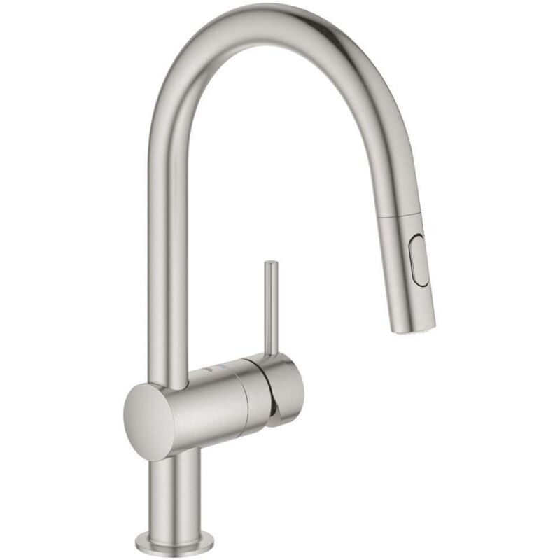 Grohe Minta mitigeur de cuisine 32321DC2 supersteel, douchette double extractible, bec en C