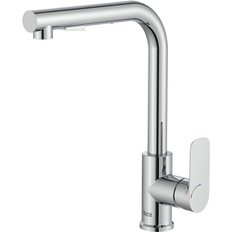 Roca - Mitigeur évier cala bec haut forme l avec douchette 2 jets, Chromé