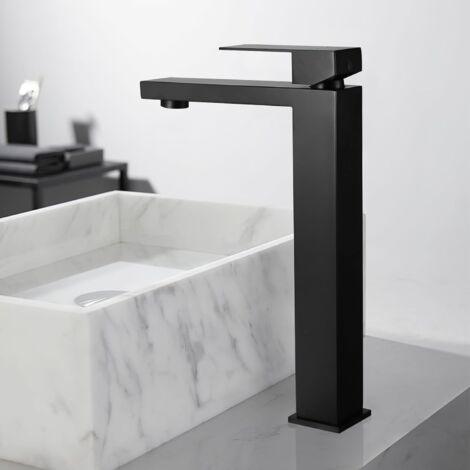 Mitigeur Évier Noir 24 cm, Robinet Lavabo Salle de Bain en Inox 304, Design Moderne et Durable, Mélangeur Haut Bec
