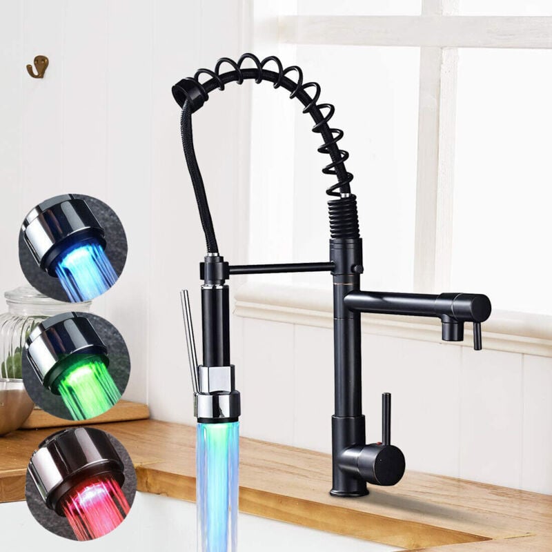Mitigeur Cuisine noir pivotant à 360°en Acier Inox 304 Robinet Cuisine avec douchette Pliable Bec Orientable 360°