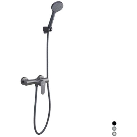 Mitigeur exte'rieur monocommande en nickel noir avec douchette et support de douche