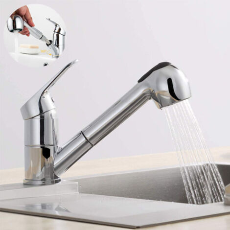 Mitigeur Extractible Télescopique - Robinet de Cuisine/Salle de Bain - 2 Tuyaux 3/8" Inclus - Mélangeur Eau Chaude/Froide - Haute Flexibilité