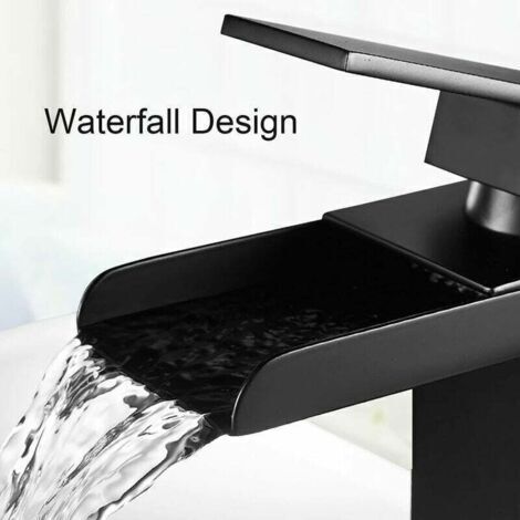 Mitigeur Haut Lavabo Cascade Robinet Noir Mat Rectangulaire Chaude Froide Ajustable Salle de Bain Carrée pour Vasque à Poser Mélangeur Lave Main Acier Inox Anti-oxydation sans Plomb