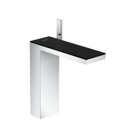 mitigeur lavabo 230, bonde push-open chromée/verre noir