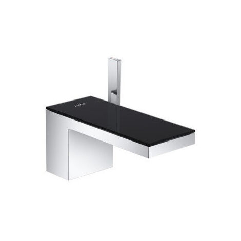 mitigeur lavabo 70, bonde push-open chromée/verre noir