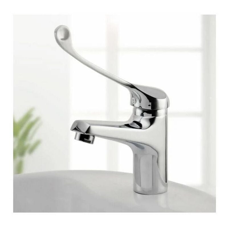 Fitags - Mitigeur Lavabo avec Poignée Médicale, Robinet de Salle de Bains pmr, Chromé, Argent