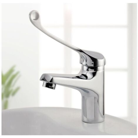 NVEES Mitigeur Lavabo avec Poignée Médicale, Robinet de Salle de Bains PMR, Chromé, Argent