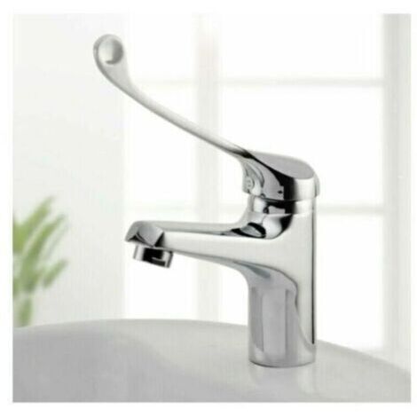 Mitigeur Lavabo avec Poignée Médicale, Robinet de Salle de Bains PMR, Chromé, Argent