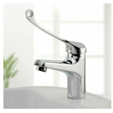 Mitigeur Lavabo avec Poignée Médicale, Robinet de Salle de Bains PMR, Chromé, Argent