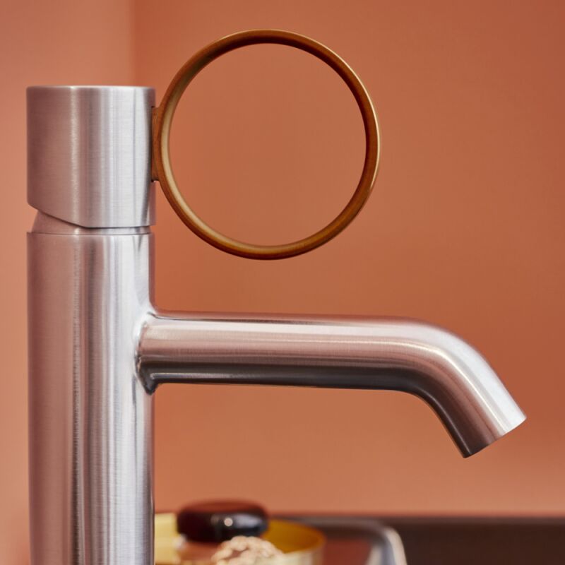 Jacob Delafon - Mitigeur lavabo bas Vivienne chromé brossé avec bague laiton brossée