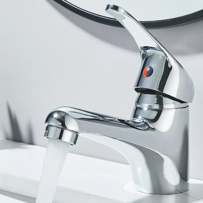 Mitigeur Lavabo Bec Bas,Robinet de Salle de Bains avec Poignée Carrée Mélangeur de Lavabo Froid et Chaud avec Levier Unique Chrome Argent
