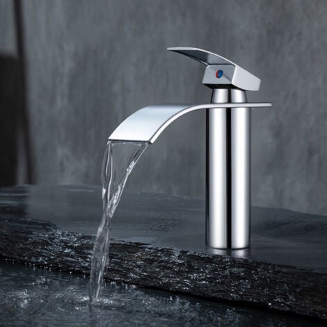 UBEEGOL Mitigeur Lavabo Cascade Inox – Robinet Salle de Bain Design, Eau Chaude et Froide, Débit & Température Réglables