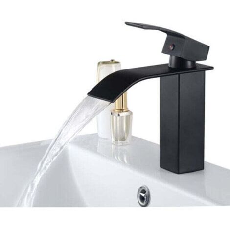 Mitigeur Lavabo Cascade Noir Moderne Robinet pour Lavabo et Vasque Salle de Bain Robinetterie Mitigeur Eau et Froide