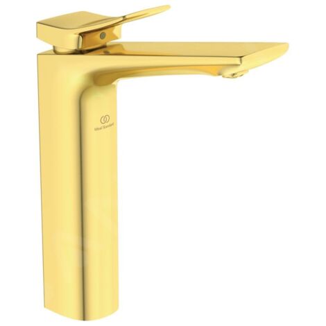 Mitigeur lavabo CHECK projection 150 mm or brossé avec base allongée et vidage IDEAL STANDARD
