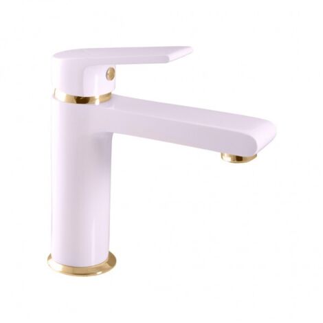 Mitigeur lavabo COLORADO en laiton blanc doré sans siphon H. 16,2cm