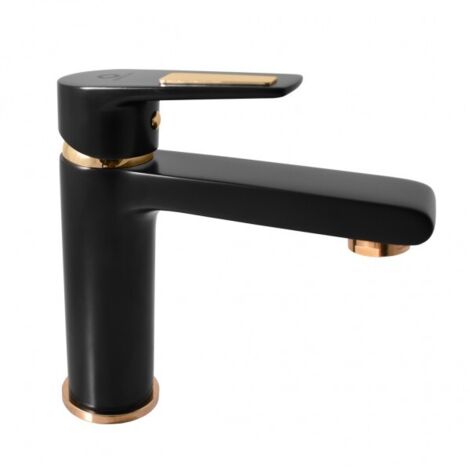 Mitigeur lavabo COLORADO en laiton noir mat doré sans siphon H. 16,2cm