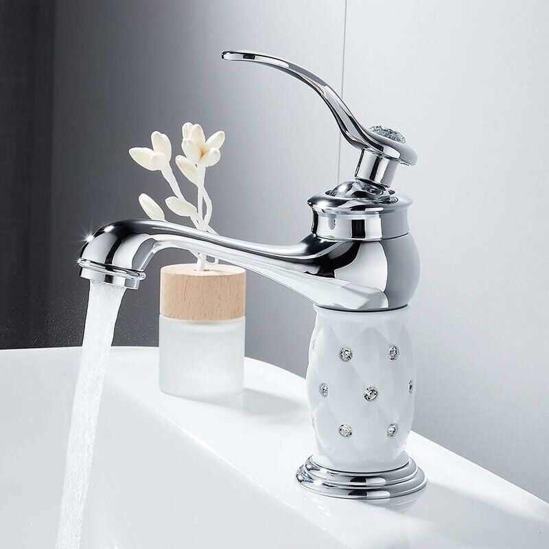 Mitigeur lavabo de salle de bain, à simple commande élégante, en diamant, avec eau chaude et froide