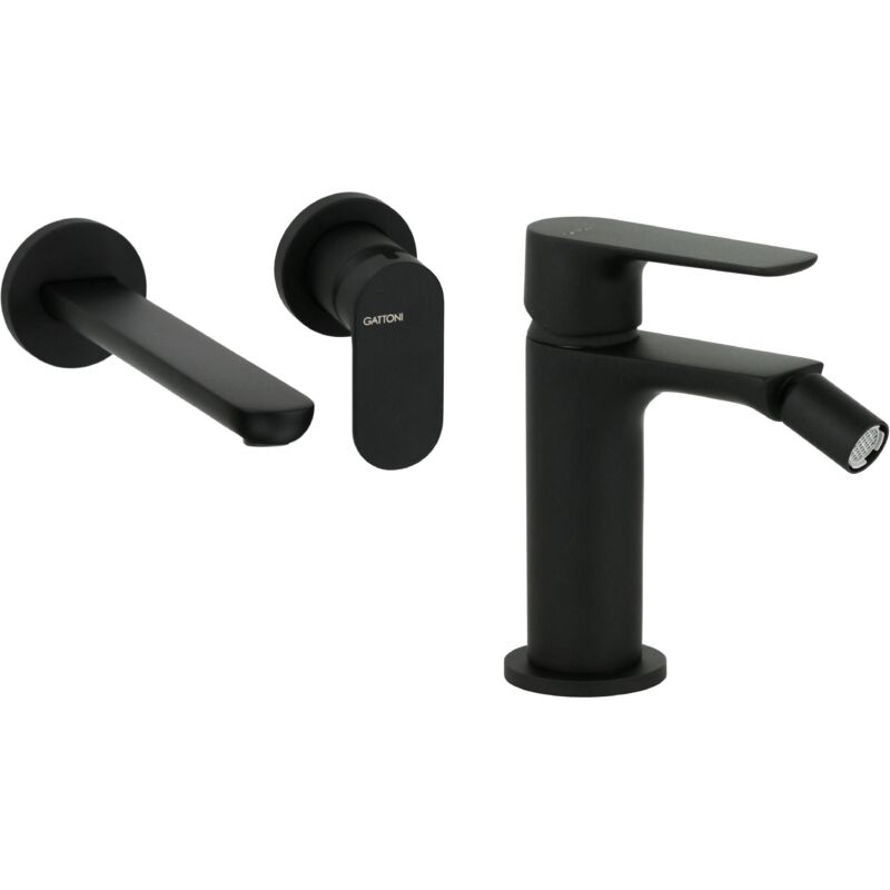 Mitigeur lavabo et bidet mural en finition noir mat Gattoni Avio KITAVIO3NO