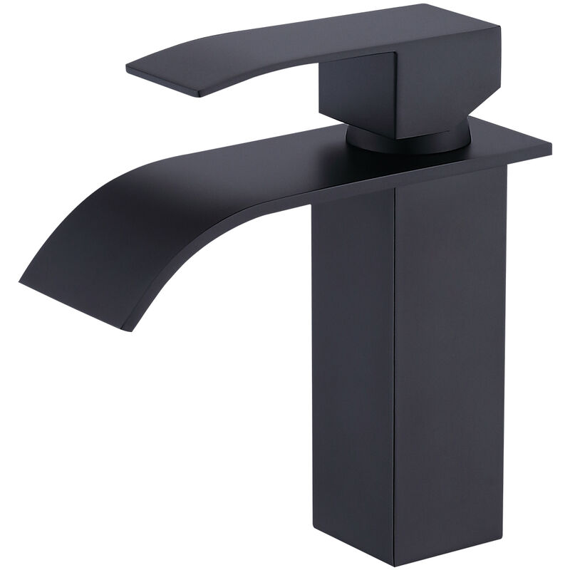 Aquasup - Mitigeur Lavabo et Vasque Salle de Bain Noir Chaude et Froide Réglable Style Cascade m