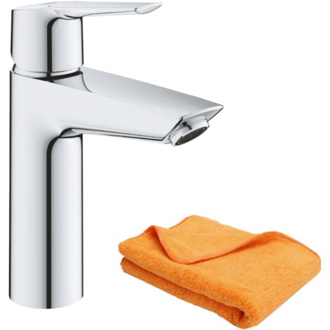 Mitigeur lavabo GROHE Quickfix Start 2021 avec vidage Push-Open taille M chromé + microfibre