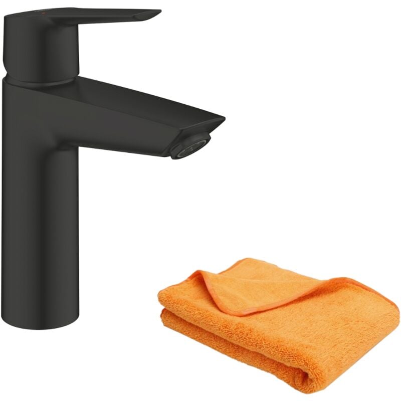 Mitigeur lavabo Grohe Start ouverture eau froide noir m + microfibre - noir mat