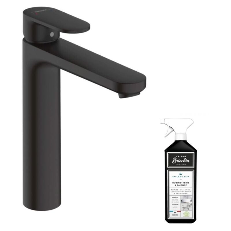 Hansgrohe - Mitigeur lavabo 190 sans tirette ni vidage noir mat + nettoyant Briochin