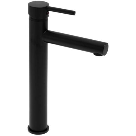 Mitigeur lavabo haut noir bec long
