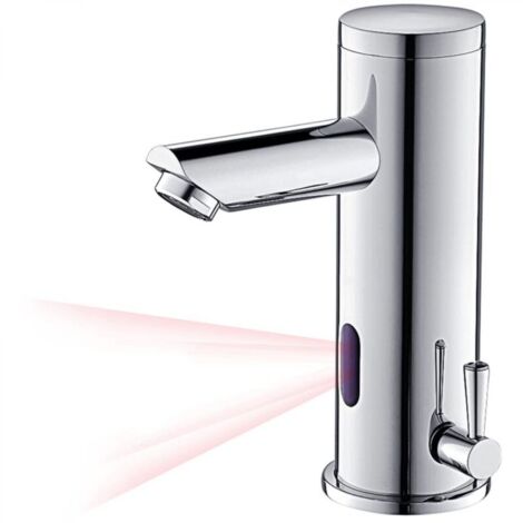 Mitigeur Lavabo Infrarouge Electronique Eau Froide et Chaude Mitigeur Automatique Laiton Chrome Robinet Automatique de Lavabo pour Salle de Bain Robinet électronique de lavabo