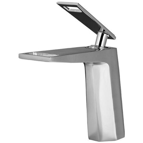Mitigeur lavabo moderne Silla, robinet salle de bain en laiton, bec cascade, design élégant, Chromé